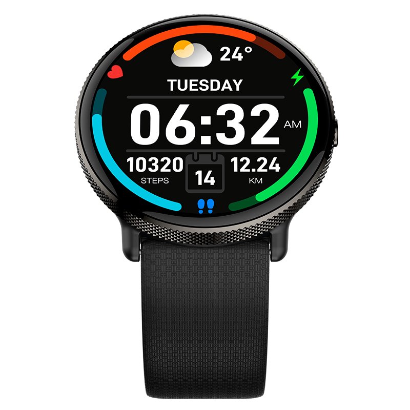 Montre connectée Cool AMOLED en silicone noir (appels, santé, sport)