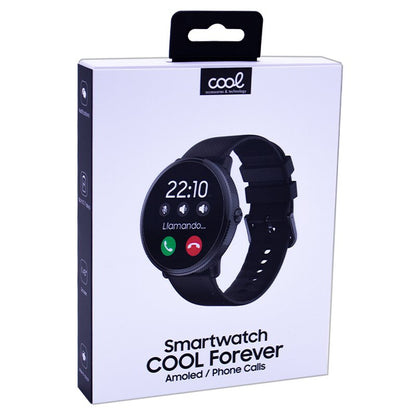 Montre connectée Cool AMOLED en silicone noir (appels, santé, sport)