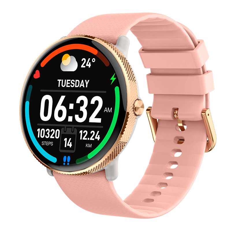 Montre connectée Cool AMOLED en silicone rose pour toujours (appels, santé, sport)