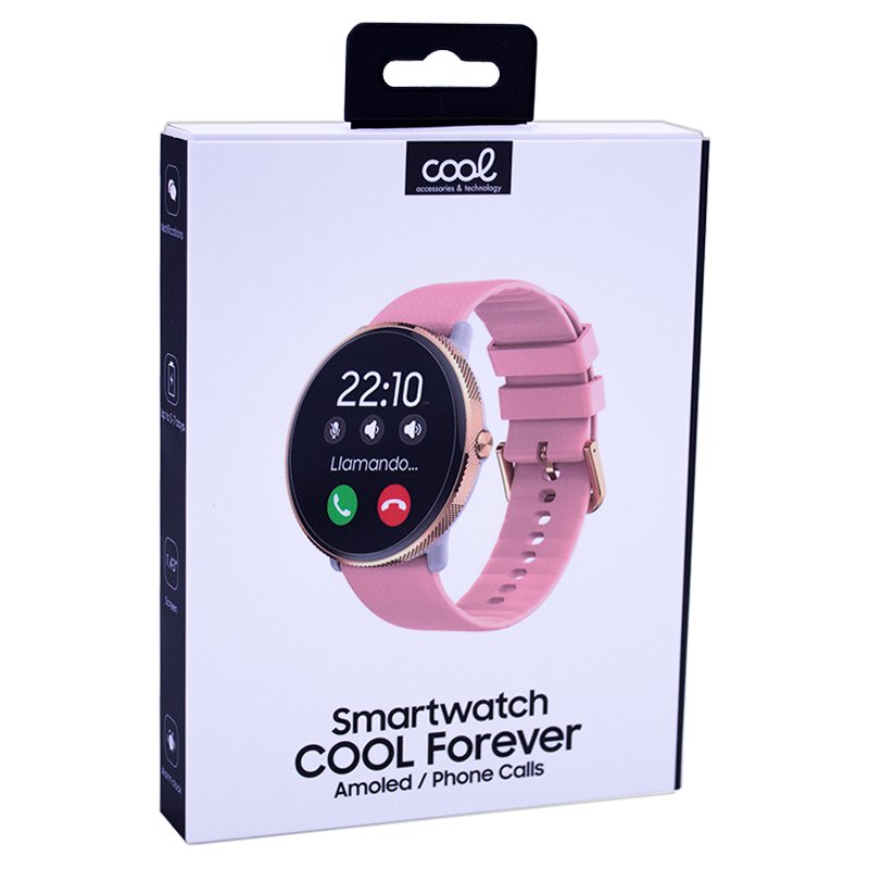 Montre connectée Cool AMOLED en silicone rose pour toujours (appels, santé, sport)