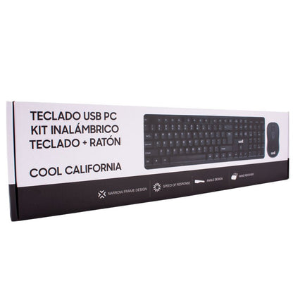 Kit clavier USB sans fil espagnol pour PC + souris Cool California