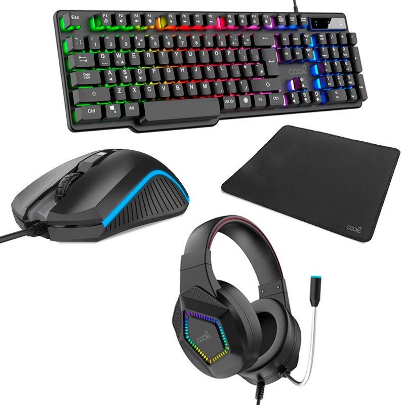 Pack clavier de jeu USB Cool Town en espagnol + casque + souris + tapis de souris